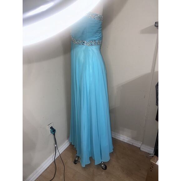Deb Dressss Prom Formal Blue Rhinestone Hand Beaded Chiffon Dress Gown Sz 4 - Picture 5 of 16